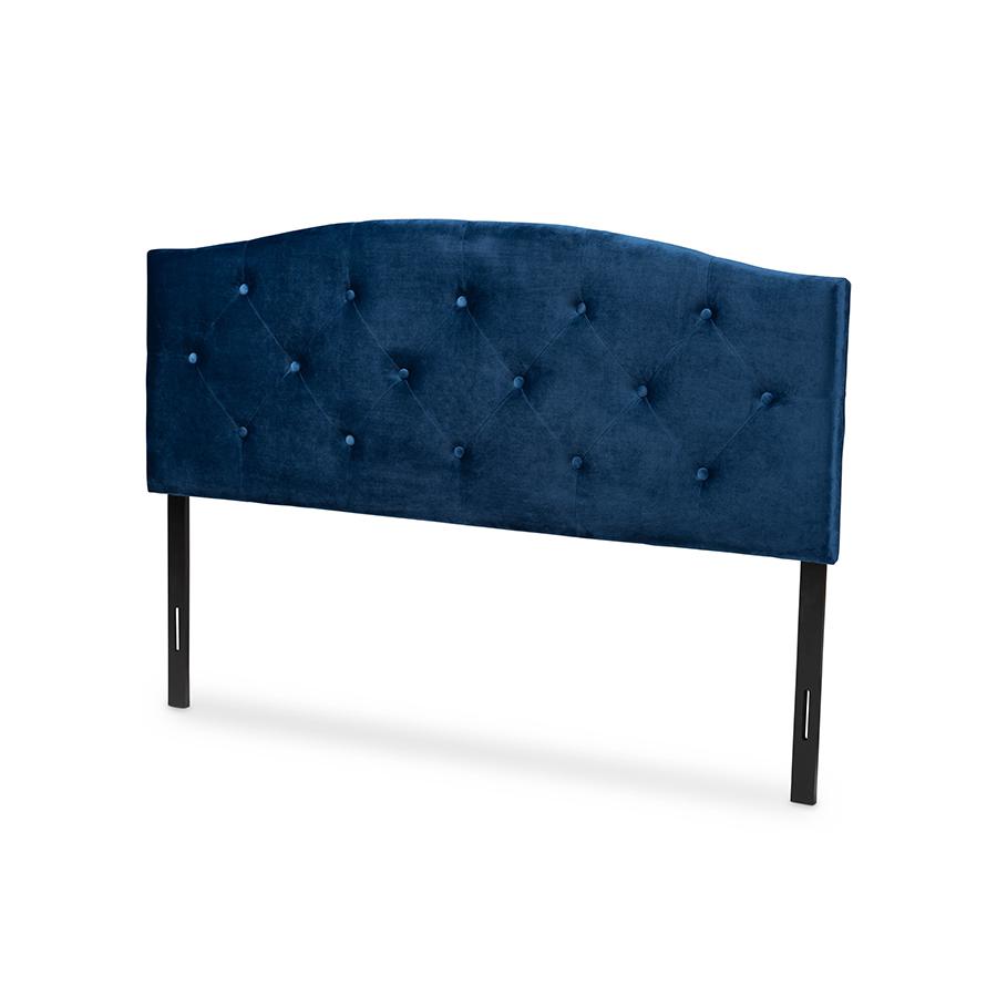 Baxton Studio Leone Modern and Contemporary Navy Blue Velvet Fabric Upholstered Full Size Headboard | Headboards | Modishstore