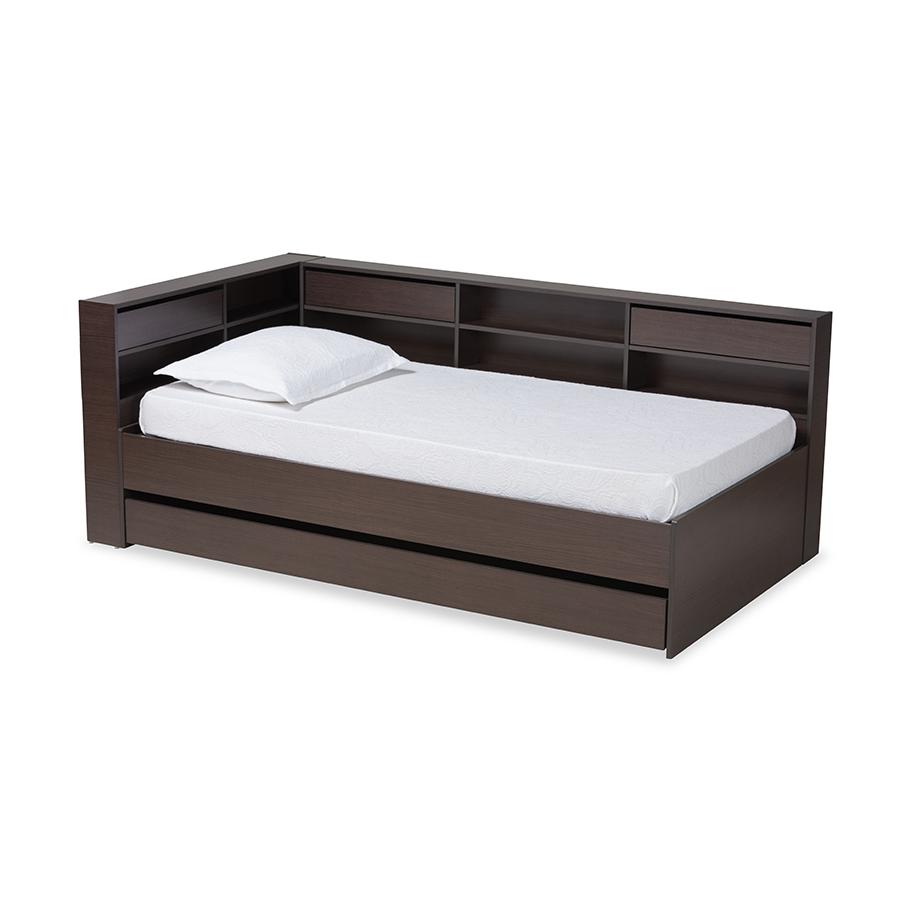 Baxton Studio Faraday Modern and Contemporary Dark Brown Finished Wood Twin Size Platform Storage Corner Bed | Beds | Modishstore - 2