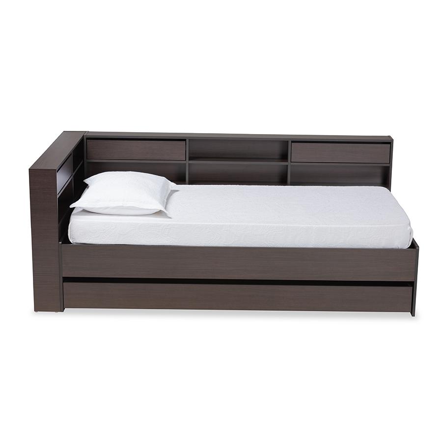 Baxton Studio Faraday Modern and Contemporary Dark Brown Finished Wood Twin Size Platform Storage Corner Bed | Beds | Modishstore - 4