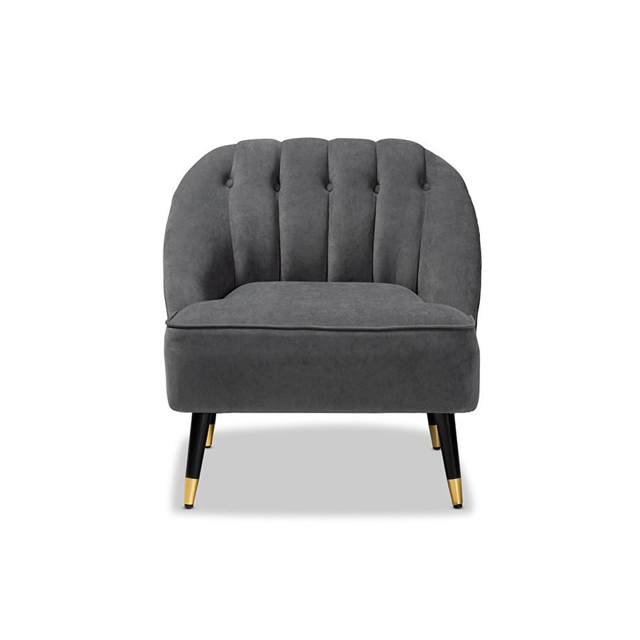 Baxton Studio Ellard Modern and Contemporary Grey Velvet Fabric Upholstered and Two-Tone Dark Brown and Gold Finished Wood Accent Chair | Accent Chairs | Modishstore - 2