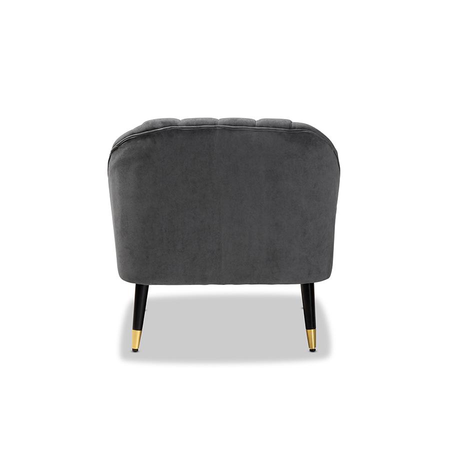Baxton Studio Ellard Modern and Contemporary Grey Velvet Fabric Upholstered and Two-Tone Dark Brown and Gold Finished Wood Accent Chair | Accent Chairs | Modishstore - 4