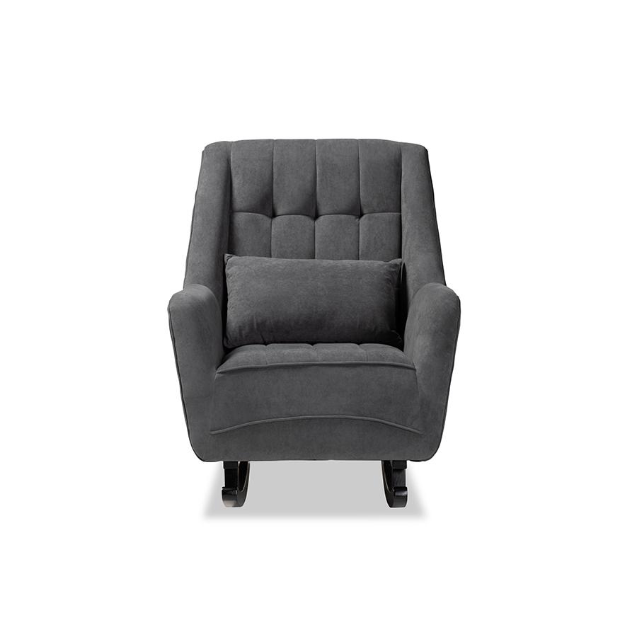 Baxton Studio Elisa Modern and Contemporary Grey Fabric Upholstered and Dark Brown Finished Wood Rocking Chair | Rocking Chairs | Modishstore - 2