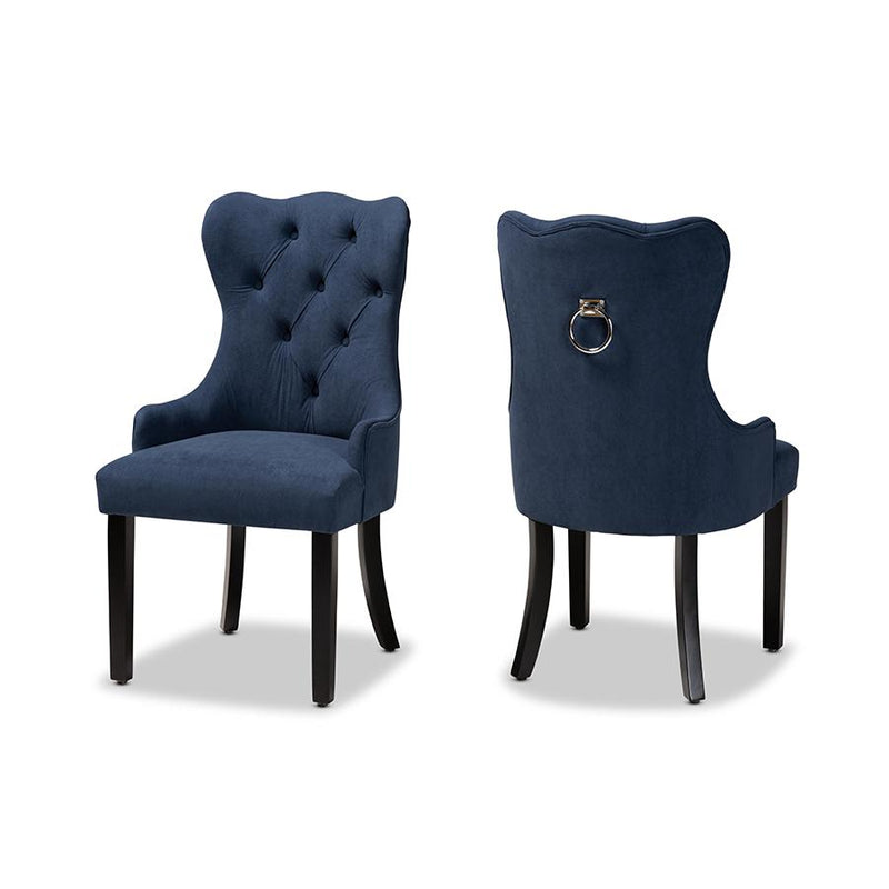 Baxton Studio Fabre Modern Transitional Navy Blue Velvet Fabric Upholstered and Dark Brown Finished Wood 2-Piece Dining Chair Set | Dining Chairs | Modishstore