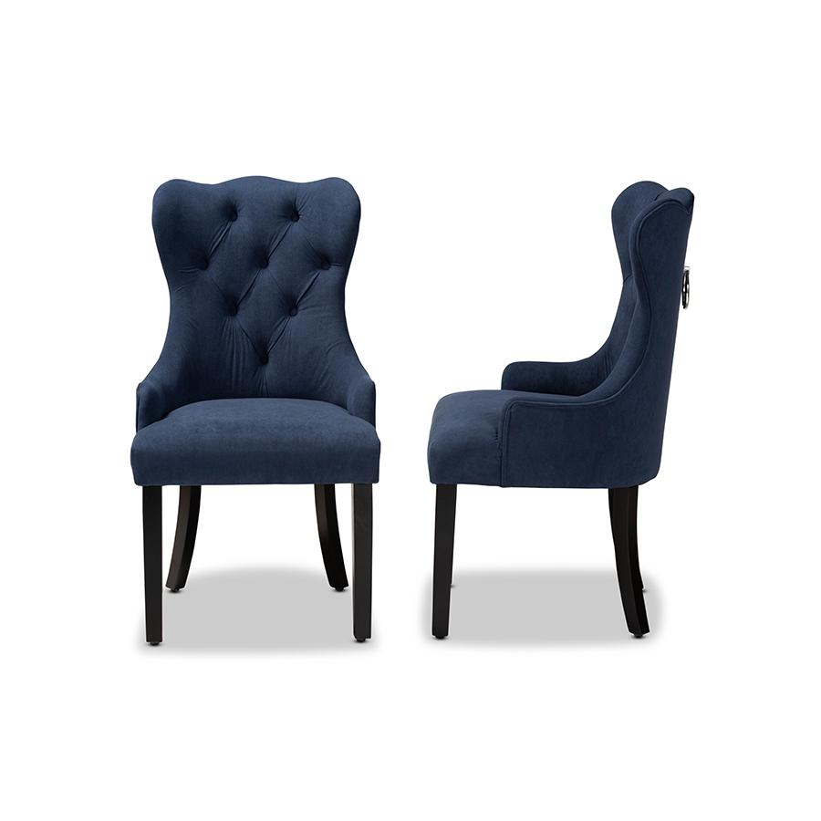 Baxton Studio Fabre Modern Transitional Navy Blue Velvet Fabric Upholstered and Dark Brown Finished Wood 2-Piece Dining Chair Set | Dining Chairs | Modishstore - 3
