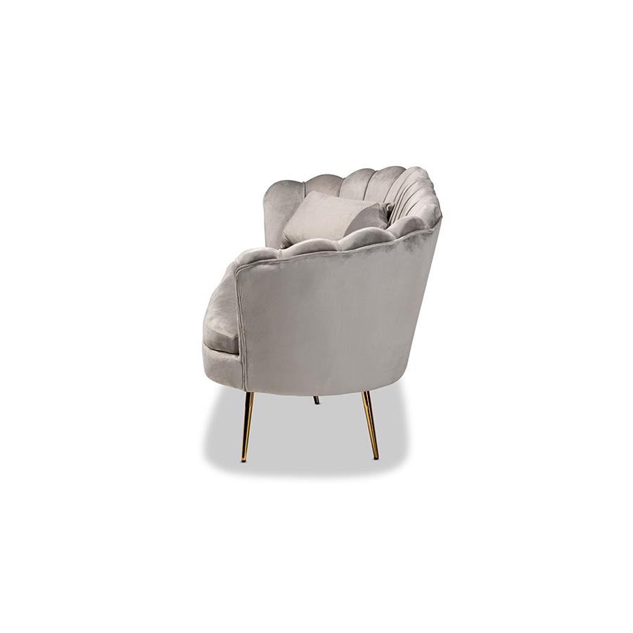 Baxton Studio Genia Contemporary Glam and Luxe Grey Velvet Fabric Upholstered and Gold Metal Sofa | Sofas | Modishstore - 3