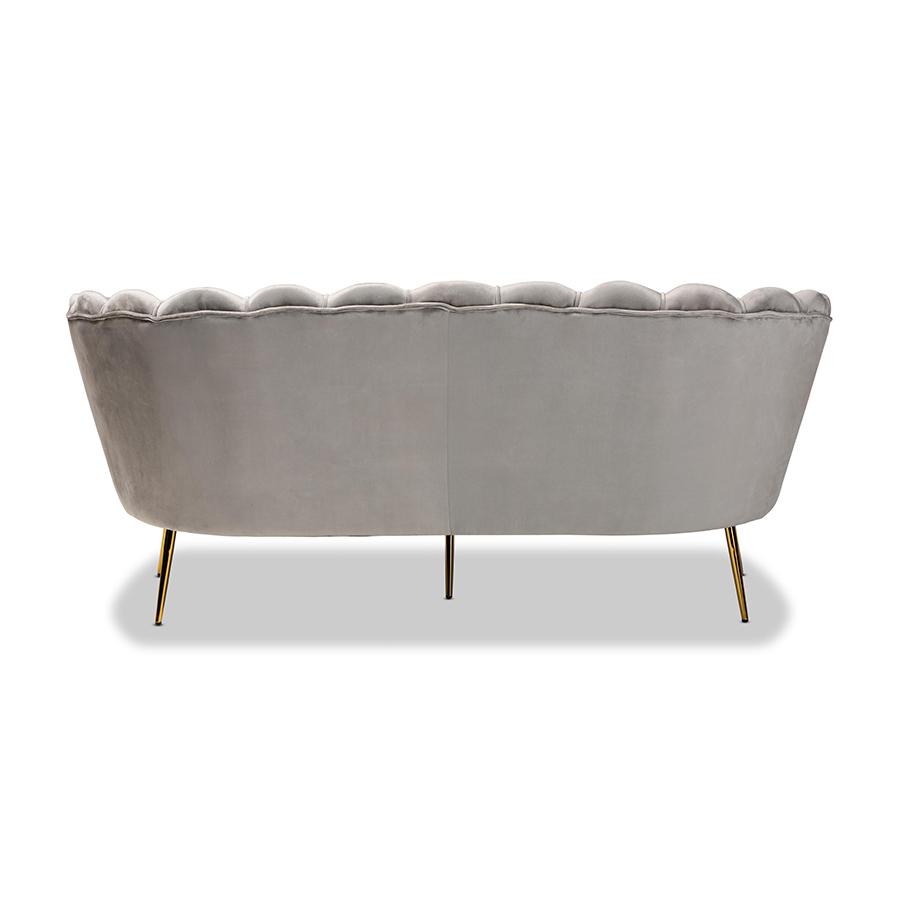 Baxton Studio Genia Contemporary Glam and Luxe Grey Velvet Fabric Upholstered and Gold Metal Sofa | Sofas | Modishstore - 4