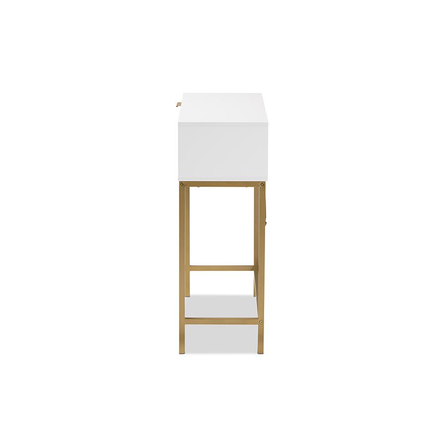 Baxton Studio Giona Modern and Contemporary Two-Tone Oak Brown and White Finished Wood and Gold Metal 1-Drawer Console Table | Console Tables | Modishstore - 4