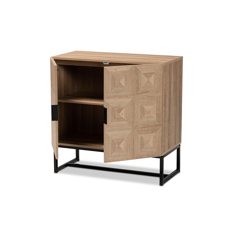 Baxton Studio Darien Modern and Contemporary Natural Brown Finished Wood and Black Metal 2-Door Storage Cabinet | Drawers | Modishstore - 2