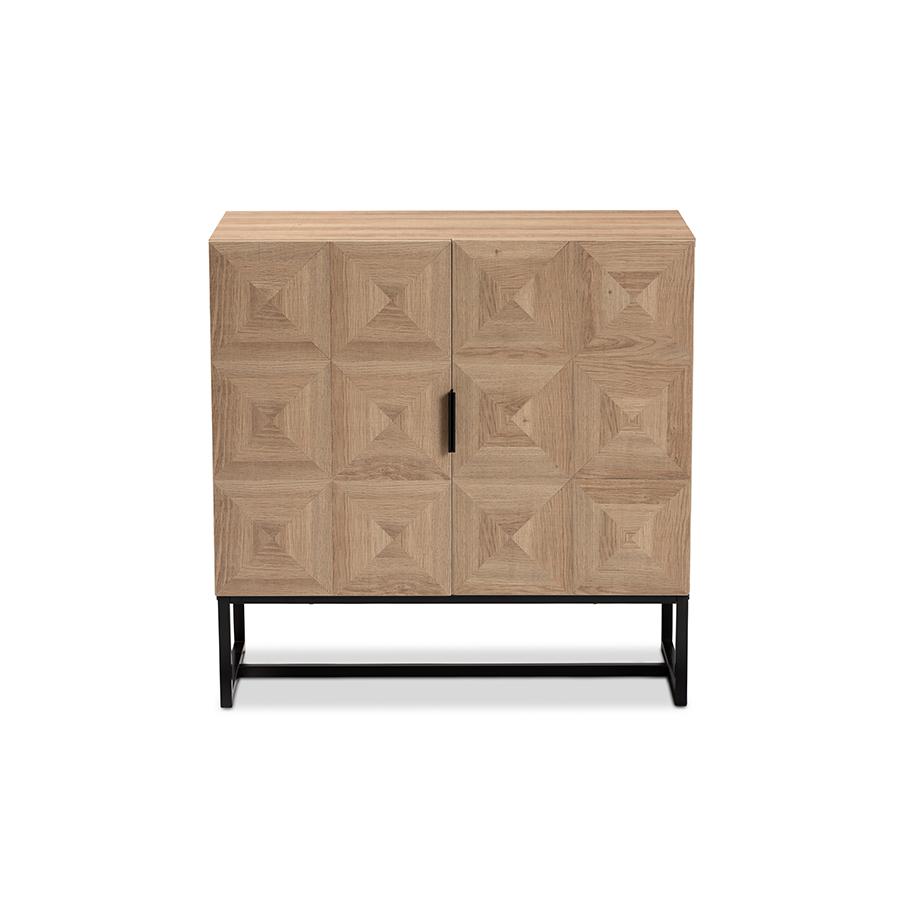 Baxton Studio Darien Modern and Contemporary Natural Brown Finished Wood and Black Metal 2-Door Storage Cabinet | Drawers | Modishstore - 3