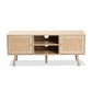 Baxton Studio Sebille Mid-Century Modern Light Brown Finished Wood 2-Door TV Stand with Natural Rattan | TV Stands | Modishstore - 3