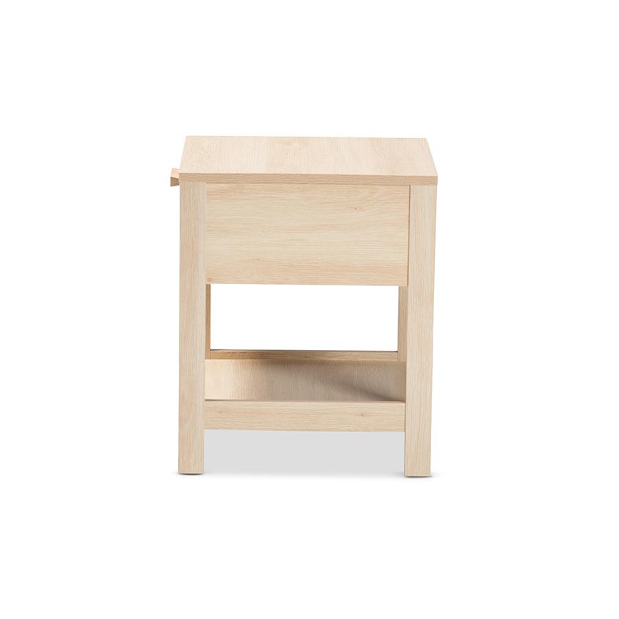 Baxton Studio Sebille Mid-Century Modern Light Brown Finished Wood 1-Drawer Nightstand with Natural Rattan | Nightstands | Modishstore - 4