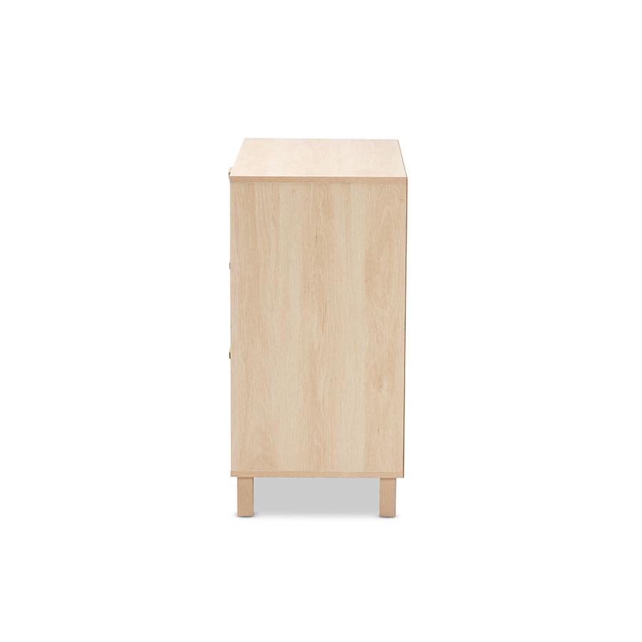 Baxton Studio Sebille Mid-Century Modern Light Brown Finished Wood 3-Drawer Storage Chest with Natural Rattan | Drawers | Modishstore - 4