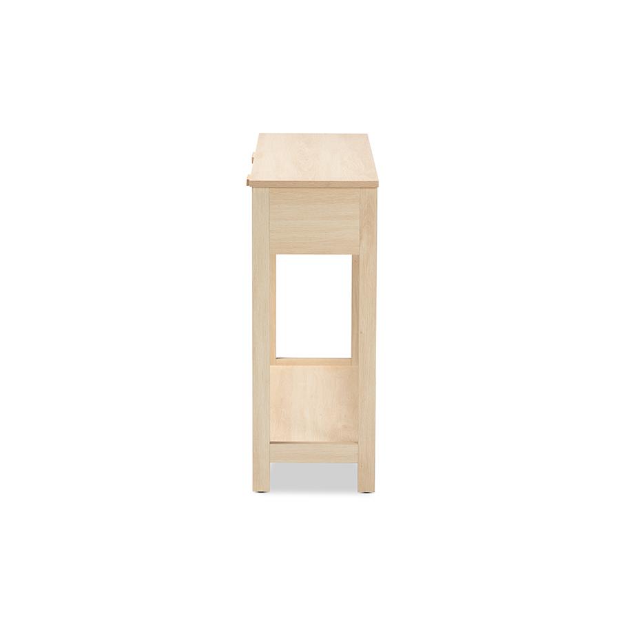 Baxton Studio Sebille Mid-Century Modern Light Brown Finished Wood 2-Drawer Console Table with Natural Rattan | Console Tables | Modishstore - 4