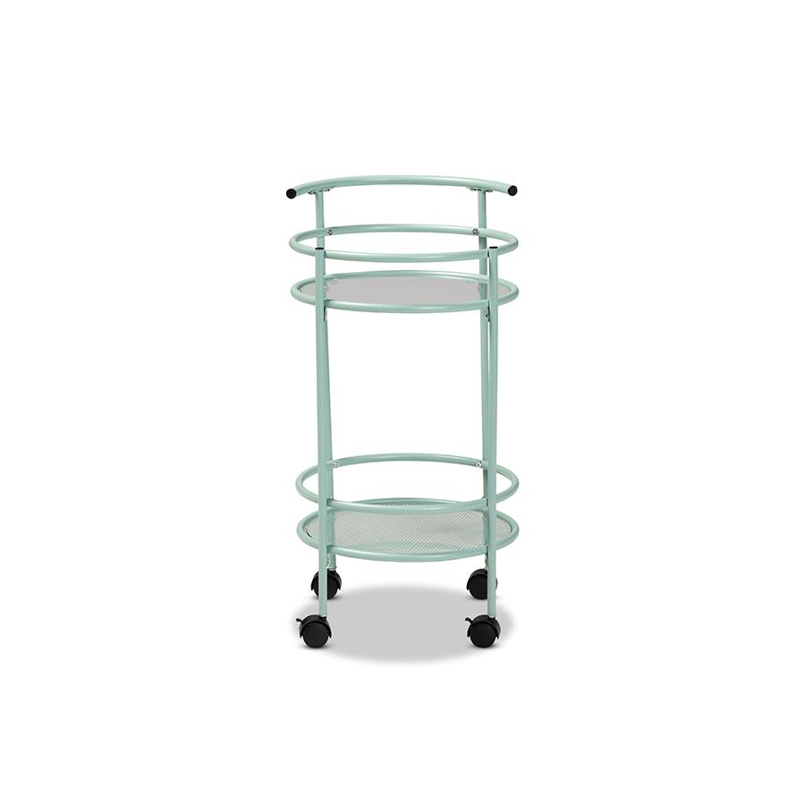 Baxton Studio Newell Mid-Century Modern Mint Green Finished Metal 2-Tier Kitchen Cart | Bar Carts | Modishstore - 2