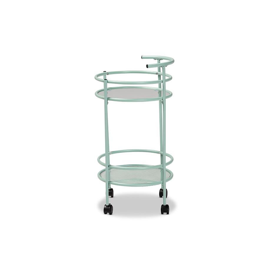 Baxton Studio Newell Mid-Century Modern Mint Green Finished Metal 2-Tier Kitchen Cart | Bar Carts | Modishstore - 3