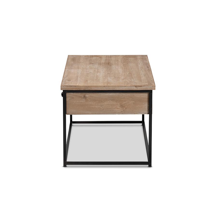 Baxton Studio Roderick Modern and Contemporary Weathered Oak Finished Wood and Black Metal 2-Drawer Coffee Table | Coffee Tables | Modishstore - 4