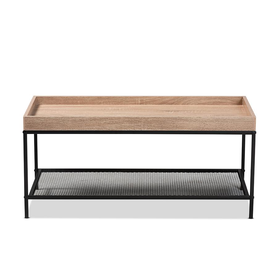 Baxton Studio Overton Modern Industrial Oak Brown Finished Wood and Black Metal Coffee Table | Coffee Tables | Modishstore - 2