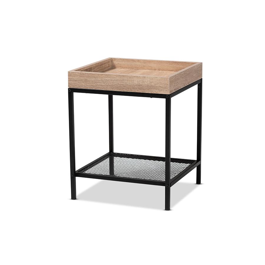 Baxton Studio Overton Modern Industrial Oak Brown Finished Wood and Black Metal End Table | End Tables | Modishstore