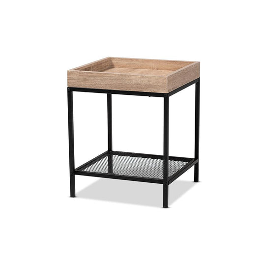 Baxton Studio Overton Modern Industrial Oak Brown Finished Wood and Black Metal End Table | End Tables | Modishstore