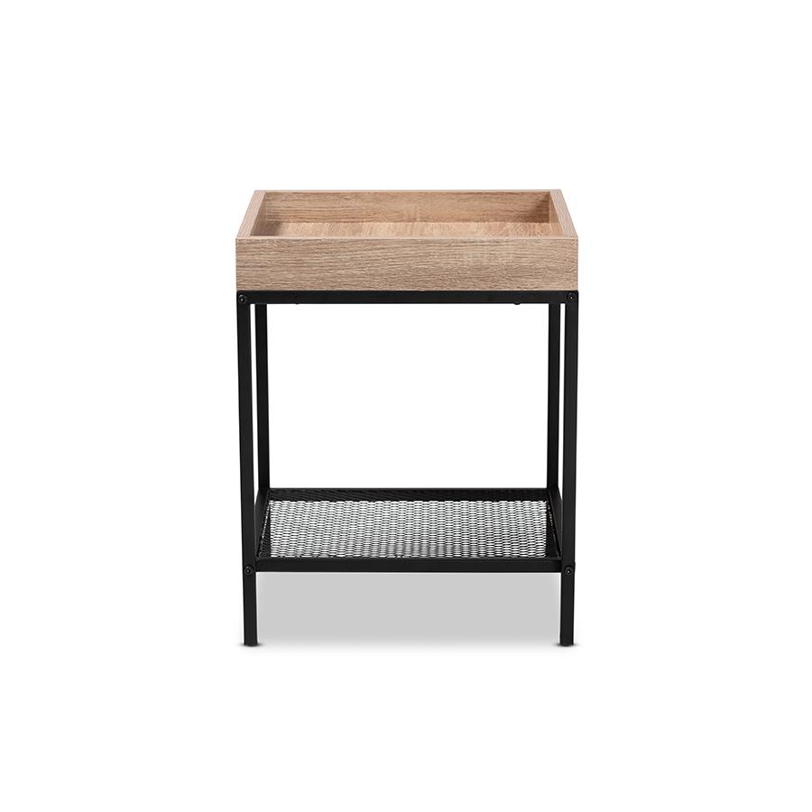 Baxton Studio Overton Modern Industrial Oak Brown Finished Wood and Black Metal End Table | End Tables | Modishstore - 2
