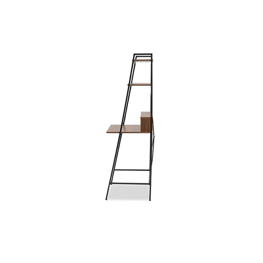 Baxton Studio Palmira Modern Industrial Walnut Brown Finished Wood and Black Metal Desk with Shelves | Desks | Modishstore - 3