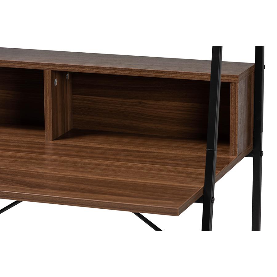 Baxton Studio Palmira Modern Industrial Walnut Brown Finished Wood and Black Metal Desk with Shelves | Desks | Modishstore - 4