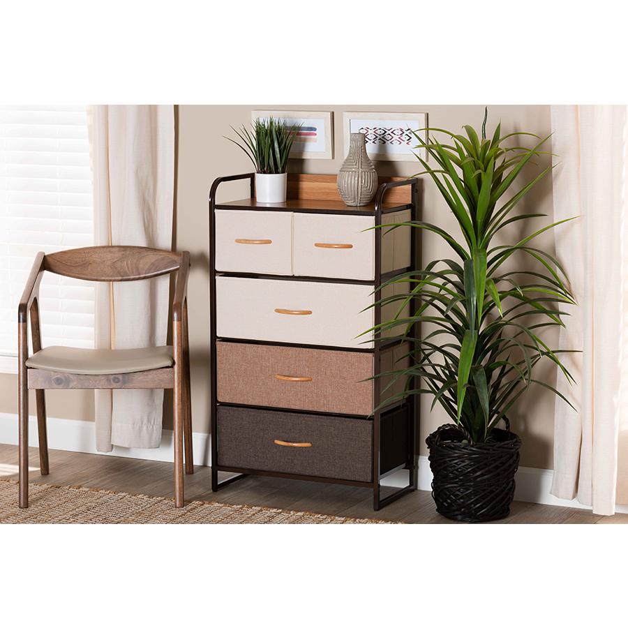 Baxton Studio Volkan Modern Multi-Colored Fabric Upholstered and Black Metak 5-Drawer Storage Cabinet | Cabinets | Modishstore - 2