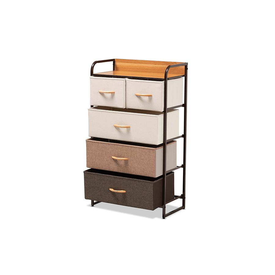 Baxton Studio Volkan Modern Multi-Colored Fabric Upholstered and Black Metak 5-Drawer Storage Cabinet | Cabinets | Modishstore - 3