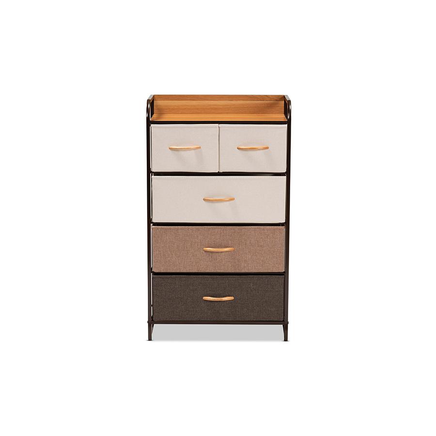 Baxton Studio Volkan Modern Multi-Colored Fabric Upholstered and Black Metak 5-Drawer Storage Cabinet | Cabinets | Modishstore - 4