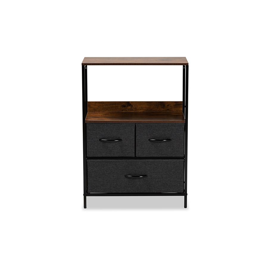Baxton Studio Hakan Modern Industrial Grey Fabric Upholstered and Walnut Brown Finished Wood 3-Drawer Storage Cabinet | Cabinets | Modishstore - 4