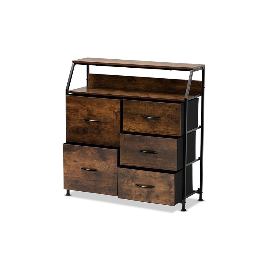 Baxton Studio Jacop Modern Industrial Walnut Brown Finished Wood and Black Metal 5-Drawer Storage Cabinet | Cabinets | Modishstore - 3