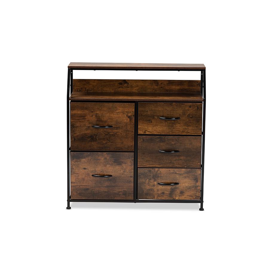 Baxton Studio Jacop Modern Industrial Walnut Brown Finished Wood and Black Metal 5-Drawer Storage Cabinet | Cabinets | Modishstore - 4
