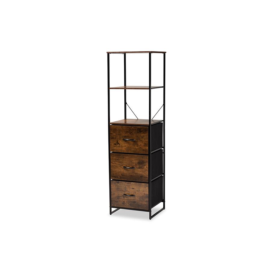 Baxton Studio Hakan Modern Industrial Walnut Brown Finished Wood and Black Metal 3-Drawer Storage Cabinet | Cabinets | Modishstore