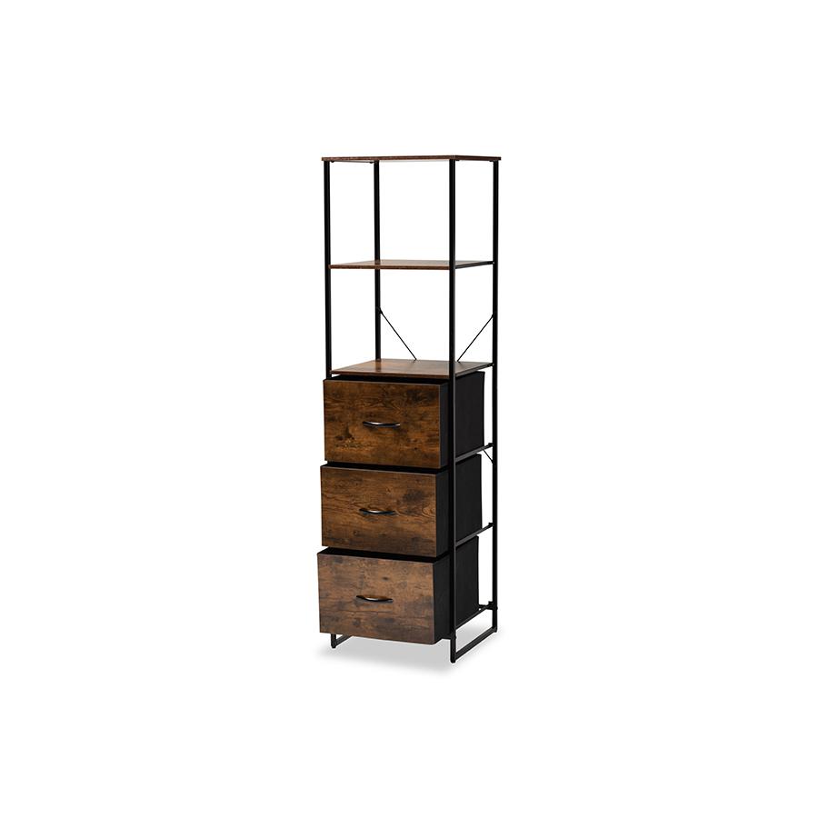 Baxton Studio Hakan Modern Industrial Walnut Brown Finished Wood and Black Metal 3-Drawer Storage Cabinet | Cabinets | Modishstore - 3