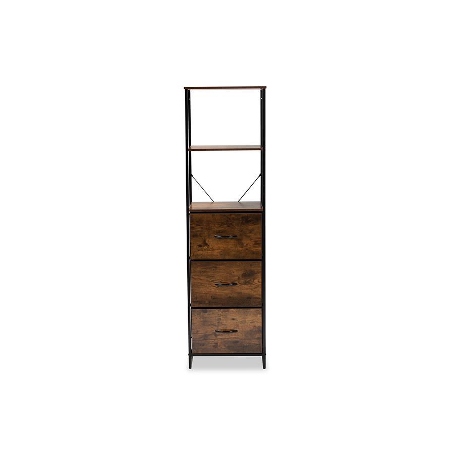 Baxton Studio Hakan Modern Industrial Walnut Brown Finished Wood and Black Metal 3-Drawer Storage Cabinet | Cabinets | Modishstore - 4