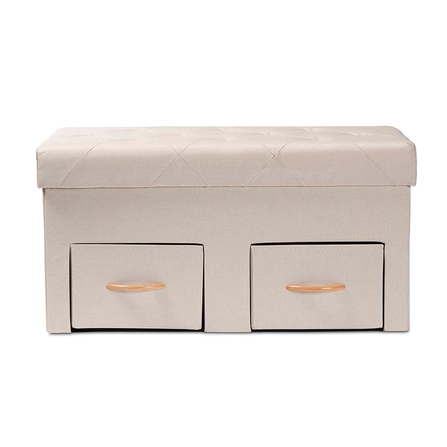 Baxton Studio Gerwin Modern and Contemporary Beige Fabric Upholstered and Oak Brown Finished Wood 2-Drawer Storage Ottoman | Ottomans | Modishstore - 4
