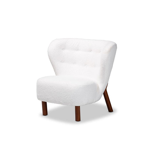 Baxton Studio Cabrera Modern and Contemporary White Boucle Upholstered and Walnut Brown Finished Wood Accent Chair | Accent Chairs | Modishstore