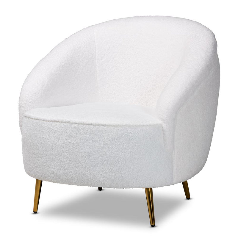 Baxton Studio Urian Modern and Contemporary White Boucle Upholstered and Gold Finished Metal Accent Chair | Accent Chairs | Modishstore