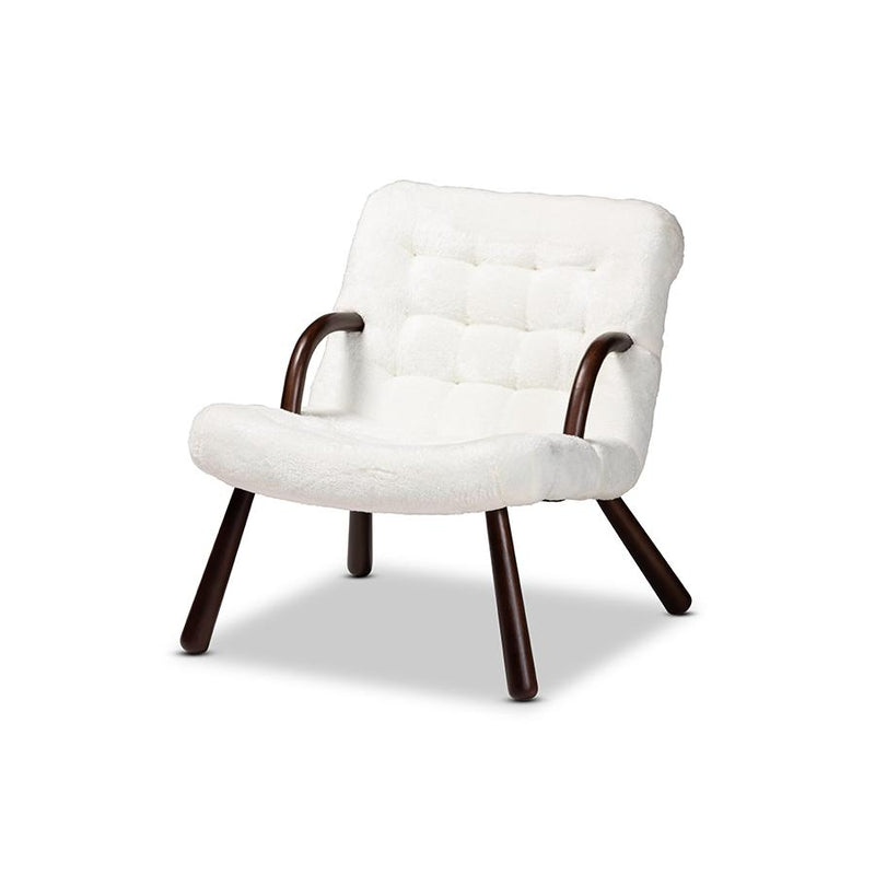 Baxton Studio Eisa Modern and Contemporary White Sherpa Upholstered and Walnut Brown Finished Wood Accent Chair | Accent Chairs | Modishstore