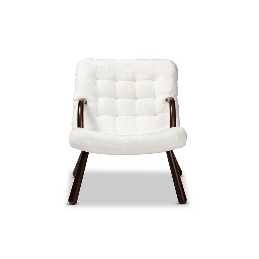 Baxton Studio Eisa Modern and Contemporary White Sherpa Upholstered and Walnut Brown Finished Wood Accent Chair | Accent Chairs | Modishstore - 2