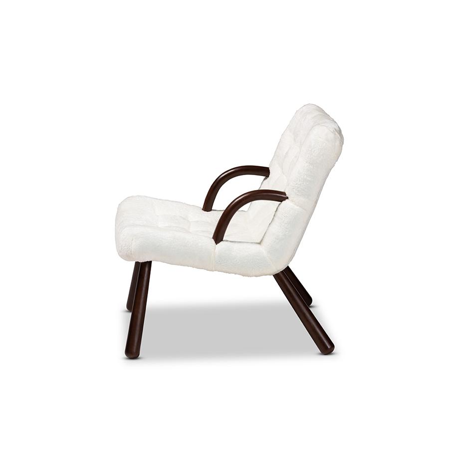 Baxton Studio Eisa Modern and Contemporary White Sherpa Upholstered and Walnut Brown Finished Wood Accent Chair | Accent Chairs | Modishstore - 3