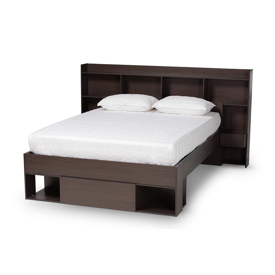 Baxton Studio Dexton Modern and Contemporary Dark Brown Finished Wood Queen Size Platform Storage Bed | Beds | Modishstore