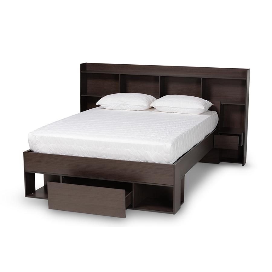 Baxton Studio Dexton Modern and Contemporary Dark Brown Finished Wood Queen Size Platform Storage Bed | Beds | Modishstore - 2