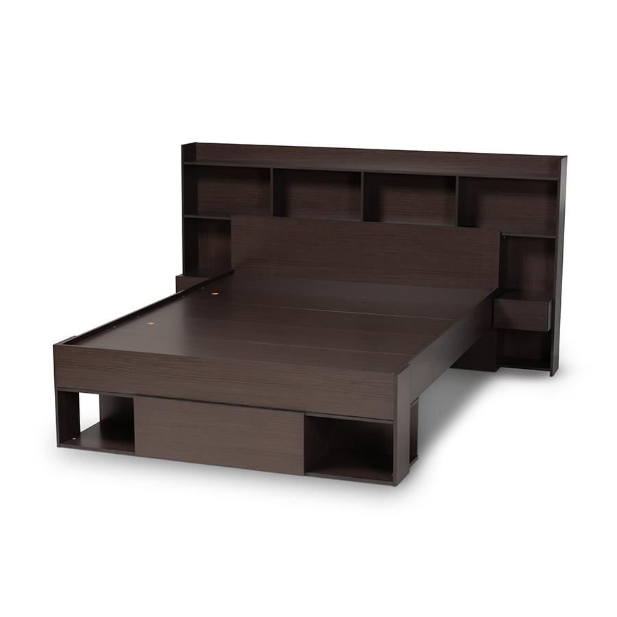 Baxton Studio Dexton Modern and Contemporary Dark Brown Finished Wood Queen Size Platform Storage Bed | Beds | Modishstore - 4