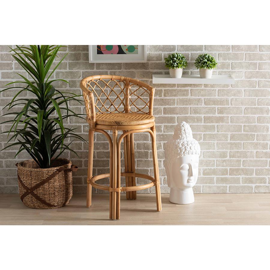 Baxton Studio Orchard Modern Bohemian Natural Brown Rattan Counter Stool | Counter Stools | Modishstore - 2