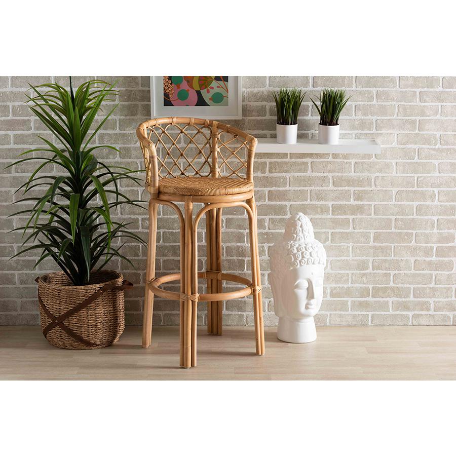 Baxton Studio Orchard Modern Bohemian Natural Brown Rattan Bar Stool | Bar Stools | Modishstore - 2