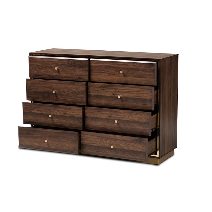 Baxton Studio Cormac Modern and Contemporary Walnut Brown Finished Wood and Gold Metal 8-Drawer Dresser | Dressers | Modishstore - 3
