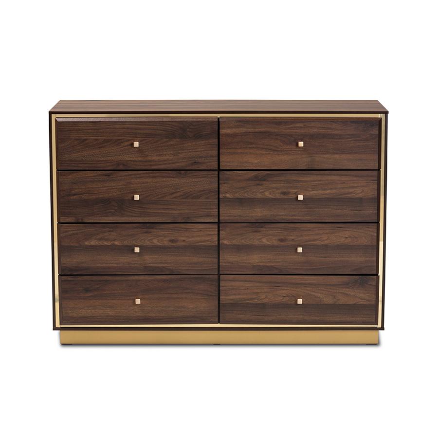 Baxton Studio Cormac Modern and Contemporary Walnut Brown Finished Wood and Gold Metal 8-Drawer Dresser | Dressers | Modishstore - 4