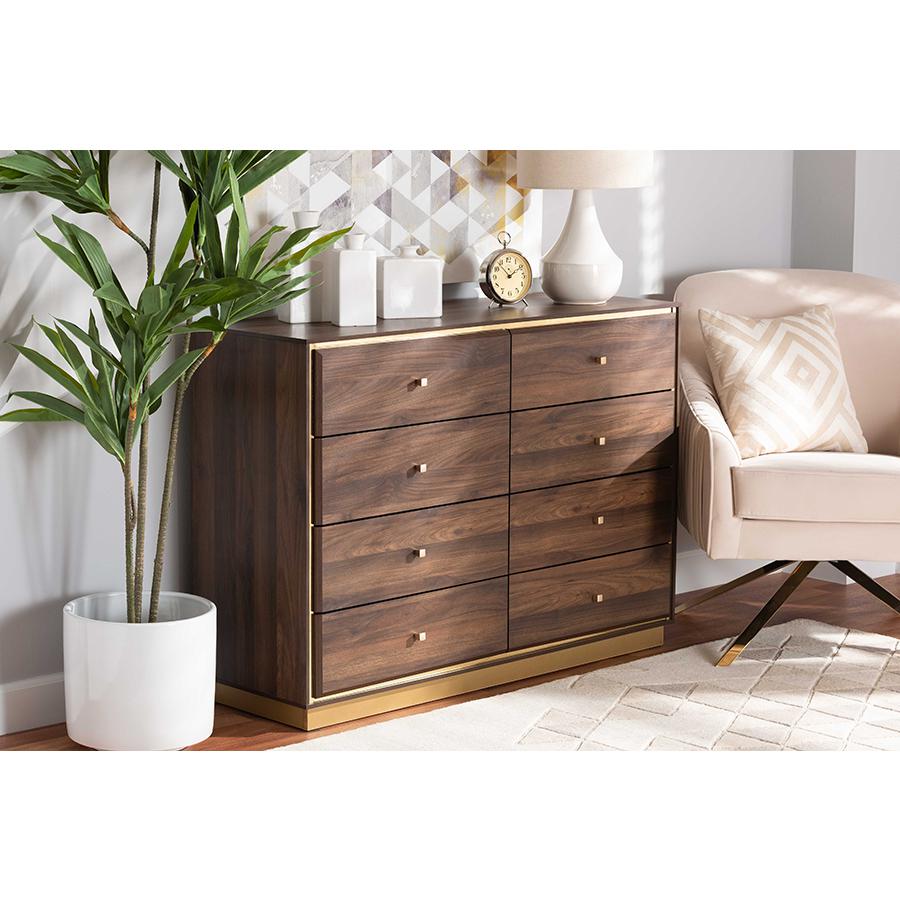 Baxton Studio Cormac Modern and Contemporary Walnut Brown Finished Wood and Gold Metal 8-Drawer Dresser | Dressers | Modishstore - 2