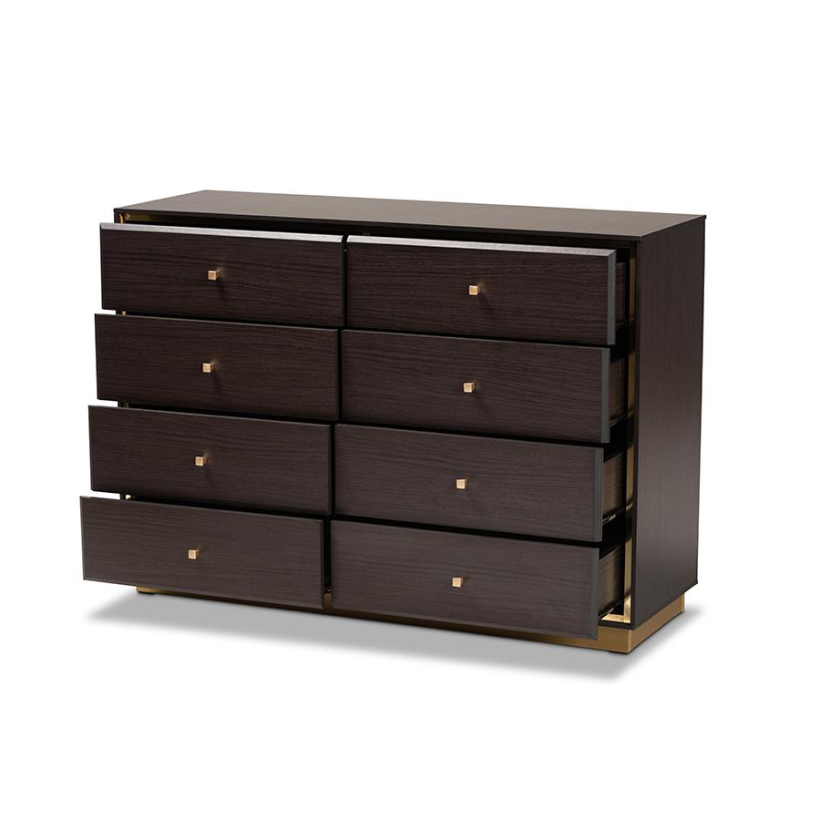 Baxton Studio Cormac Modern and Contemporary Espresso Brown Finished Wood and Gold Metal 8-Drawer Dresser | Dressers | Modishstore - 3